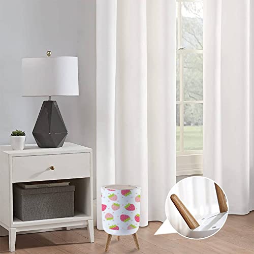Image of Small Trash Can with Lid for Bathroom Kitchen Office Diaper Fruit Cute fresh strawberry pink polka dot white Design for Bedroom Garbage Trash Bin Dog Proof Waste Basket Cute Decorative