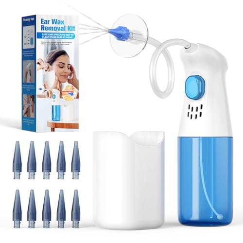 Image of HANNEA Manual Ear Canal Irrigator Kit with 250ml Water Cup, 11 Nozzles (10 Single-Hole + 1 Five Hole) Gentle Ear Wax Remover Tool Set for Kids & Adults, Safe Ear Cleaning Rinser