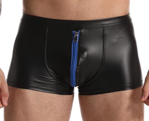 Cave Hero Latex ähnliche Shorts mit Reissverschluss vorn - Wetlook Shorts mit Zipper - blau XXL