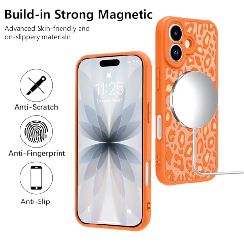 Image of KANGHAR Case for iPhone 17 Orange Leopard Printed Pattern | Compatible with Magsafe Cute Cheetah Protective Magnetic Case for Girls Women 6.3 inch