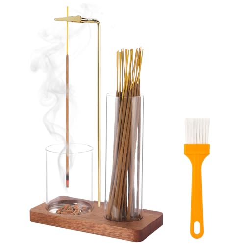 2 in 1 Incense Holder for Sticks with Glass Ash Catcher Upside Down Anti-Ash Incense Stick Burner Modern Vertical Incense Holder for Yoga Spa Meditation and Home Decor Sqare