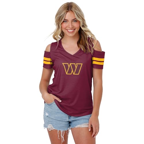 FOCO Washington Commanders NFL Womens Cold Shoulder T-Shirt - L Team Color