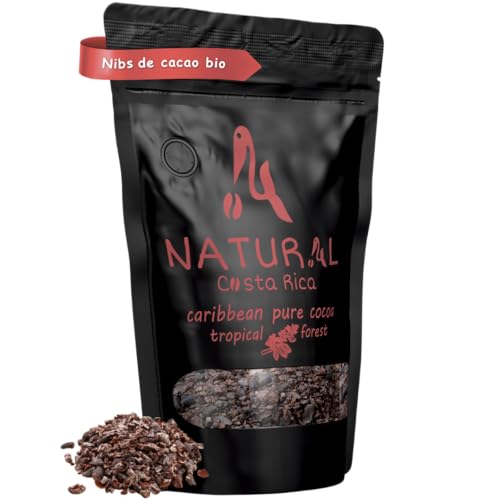 Nibs de cacao 100% cacao puro gourmet artesanal natural sin azúcar origen Caribe Bribri Costa Rica micro-lotes secado al sol y tostado con leña bolsa hermética con válvula