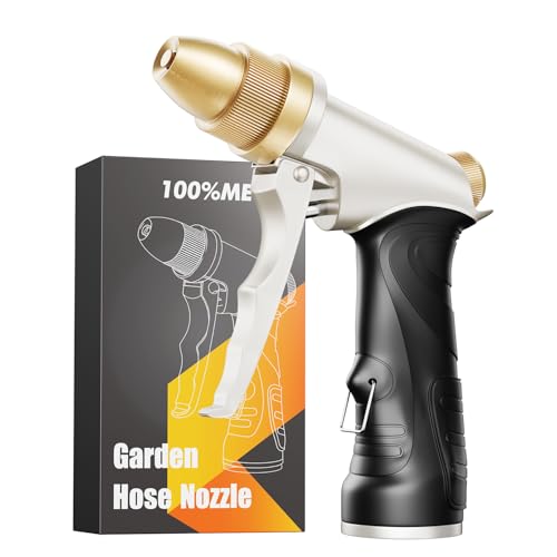 Garden Hose Nozzle, Heavy Duty Spray Nozzle for Watering, Water Nozzle with Adjustable Spray Patterns for Watering Plants, Car Washing, and Pet Showering (Gold)