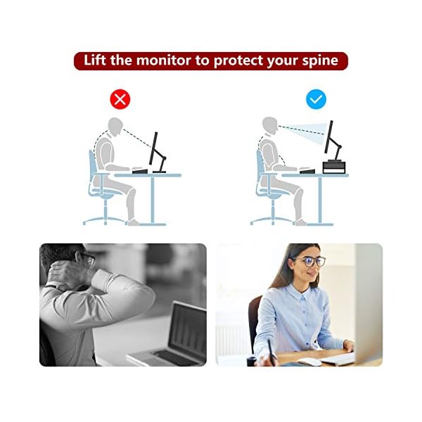 Easy Trending 2 Tier Metallic Monitor Stand Monitor riser and Laptop Desk Organizer with Drawer and Pen Holder for Laptop computer, Laptop, iMac, Black - Image 6