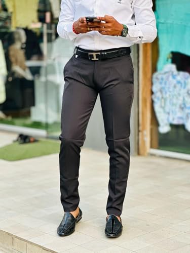 Image of Mens Solid Polyester Twill Slim Fit Formal Pants | Lightweight and Breathable Fabric | Flat Front Design | Ideal for Office, Travel & Semi-Formal Occasion