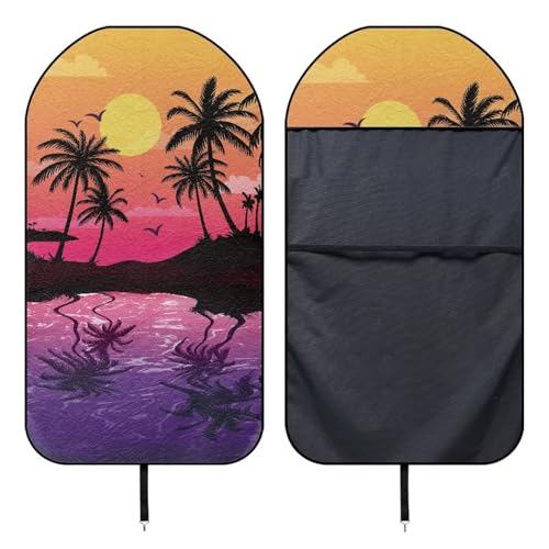Image of Car Front Seat Covers Coconut Tree Seat Covers for Cars Waterproof Soft Auto Seat Covers Anti-Slip Fashion Auto Interior Easy to Install Universal Fit for Vehicles,Cars,Suvs,Vans,Sedans
