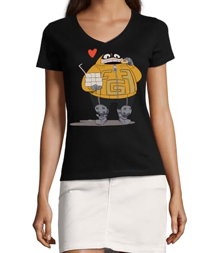 T-shirt Anime 123 coton noir femme col V idéal pour le quotidien urban