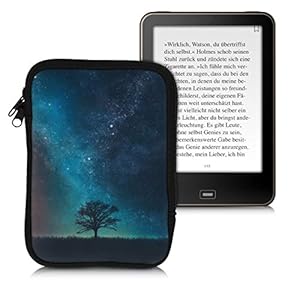 kwmobile Neoprene e-Reader Pouch Size eReader – Universal eBook Sleeve Case with Zipper, Wrist Strap – Cosmic Nature Blue/Grey/Black