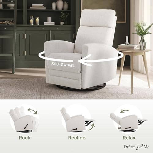 dream on me chatham basic nursery rocking glider in ecru 360 swivel motion fsc certified greenguard gold amp jpma certified nursery glider three rocking modes nursery glider recliner