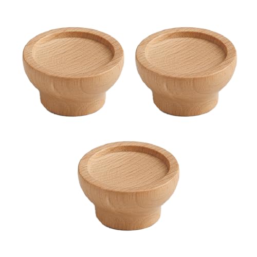 Image of Steam Beech Wood Drawer Knob| Solid Wooden Cabinet Door Handle | Round Knobs for Drawer, Wardrobe & Cupboard | Natural Finish Pull Handle for Kitchen Cabinets & Home - | 1.5 Inch,3 Piece|