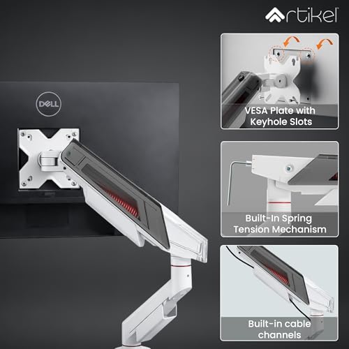 Image of ARTIKEL Armour Monitor Stand for Desk Mount Adjustable Spring Assisted Single vesa Monitor arm for Table with Full Motion arm with C Clamp Grommet Mounting Base Computer Monitor Stand Upto 40 inches