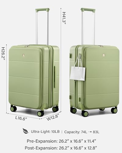 Image of Hanke Hardside Expandable Checked Luggage, 24 Inch Top Opening Trunk Luggages with Spinner Wheels, All-PC Hard Shell Suitcase, Lightweight TSA Checked-Medium(Bamboo Green, 83L)