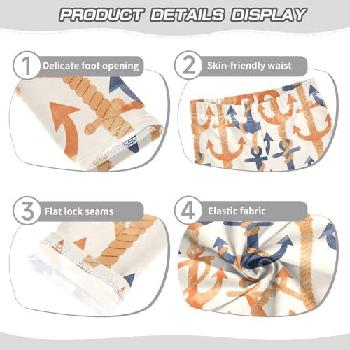 KLL Navy Blue Striped Rope and Ocean Watercolor Toddler Girls Legging Casual High Waisted Athleisure Pants Exercise3