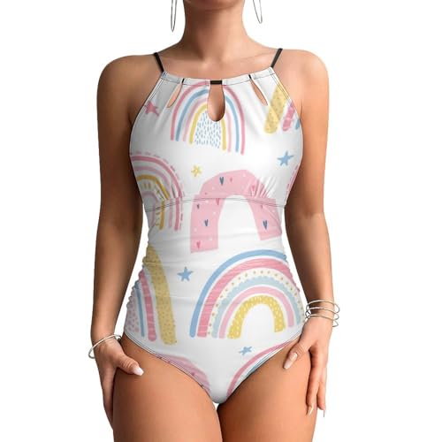 Maillots de bain une pièce femme contrôle ventre galbant monokini arc-en-ciel