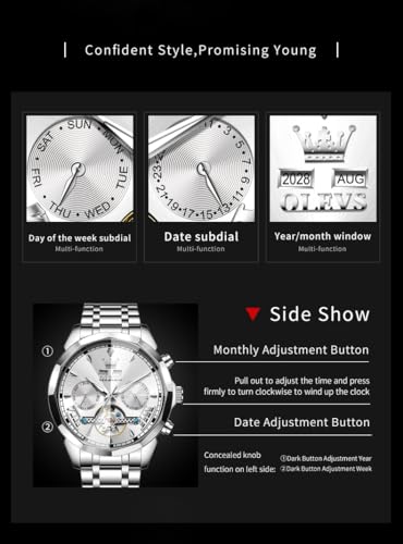 Image of OLEVS Automatic Self Winding Men's Wrist Watch Skeleton Stainless Steel Calendar Chronograph Waterproof Luminous Luxury Gift Branded Watch for Man