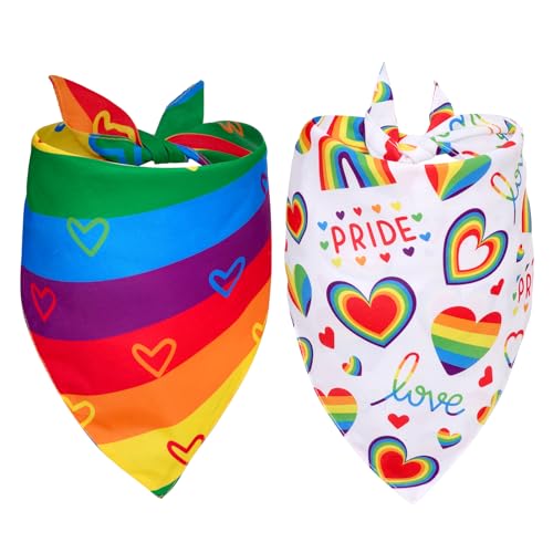 hoyuwak 2PCS LGBT Pride Dog Bandanas Reversible Triangle Rainbow Dog Bandanas Pride Day Rainbow Scarf for Dogs Pet