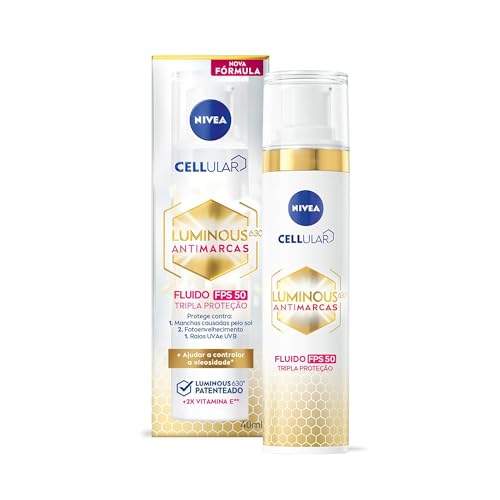 NIVEA Fluido Facial Protetor Cellular Luminous 630 FPS 50 40ml - Reduz e previne manchas escurecidas, uniformiza o tom da pele e conta com Ácida Hialurônico, Vitamina E e filtro