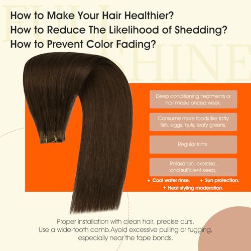 Image of Full Shine Injected Tape in Hair Extensions Human Hair,4 Medium Natural Brown,22Inch 50G 20Pcs,Seamless Invisible Skin Weft Hair Extensions for Daily Wear,Thick End,Natural Finish