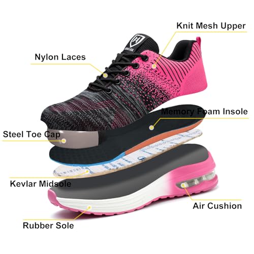 Foto von Baofular Arbeitsschuhe Herren Sicherheitsschuhe Damen Leicht Sportlich Stahlkappenschuhe rutschfest Atmungsaktiv Rosa 41 EU 255