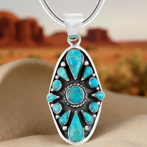 Turquoise Necklace 925 Sterling Silver Pendant & 18" Chain3