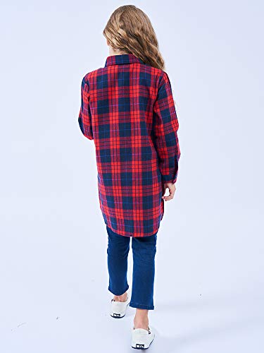 Image of OCHENTA Girls Flannel Shirt Dress 100% Cotton Plaid Button Down Buffalo Check Long Sleeve Kids School Outfits (3-12Y)