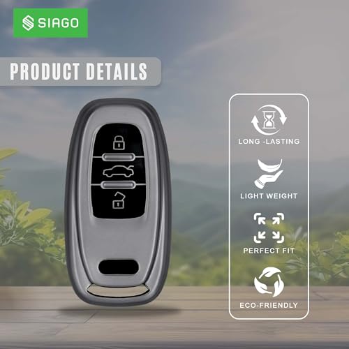 Image of SIAGO TPU Key Cover and Round Key Chain Compatible with Audi A4, A6, A8L, Q5, A5, A7, A8, S5, S7 3 Button Flip Key (Grey)