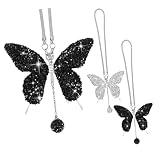 KOCKSHION 2個 バタフライ車用吊り下げペンダント 白 黒 ステンレス ソフト ラインストーン使用 車内装飾品 リアミラーアクセサリー エレガン