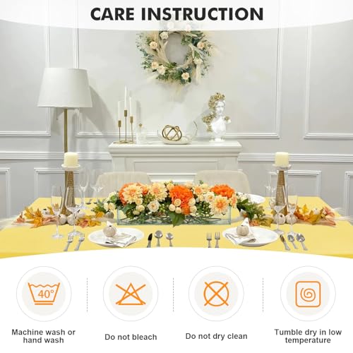 Image of SEPARO 2 Pack 6 Ft Yellow Table Cover Fitted Rectangular Tablecloth Stretchable Fabric Table Cloth 6 ft Wrinkle-Free for Party Tradeshows Banquet Weddings Cocktail