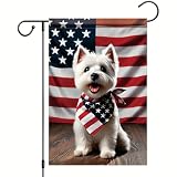 Patriotic 4th of July West Highland White Terrier Garden Flag Summer Decorative Lovely Pet Dog American US Flag Banner for Outside 12x18 Inch Printed Double Sided