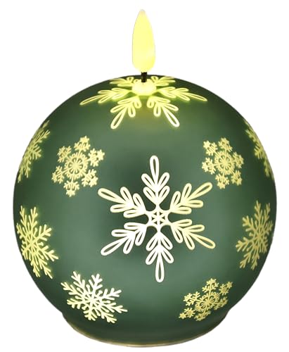 LED-Kugelkerze aus Glas mit Schneeflocken-Motiv und Timer 10cm LED-Kerze...