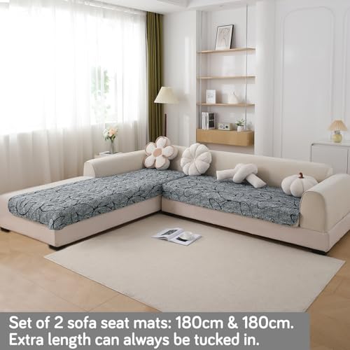 Image of HOKIPO 'Elira Series' Printed Water Repellent + Waterproof Quick Dry L Shape (3+3 Seater) Sofa Seat Cover Mat, Intense Grey Abstract Floral (AR-5249-C2*2)