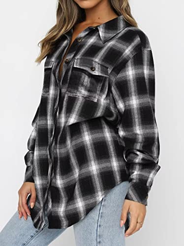 Image of Lacozy Womens Buffalo Plaid Flannel Shirt Long Sleeve Collar Button Down Blouses Tops