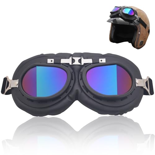 FOSDICK Lunette Moto Pour Homme Femmes, Lunettes Moto Coupe-Vent, Verres Colorés Lunette Aviateur Steampunk, Casque Moto Lunettes de Soleil pour Motocross,...