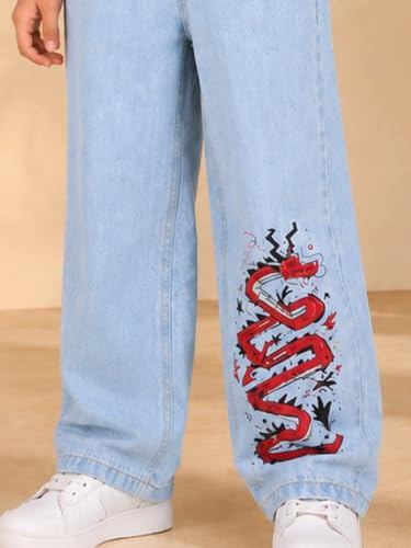 Image of KiddoPanti Boys Baggy Jeans | Stretch Denim Wide Leg Jeans | Elastic Waist Casual Denim Pants | Cotton Blend Loose Fit with 4 Pockets | Kids Street wear | 2-14 Years