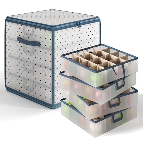 Image of Hearth & Harbor Christmas Ornament Storage Box With 4 Inner Tray Dividers - Plastic Ornament Storage Container For 64 Holiday Ornaments or Decorations
