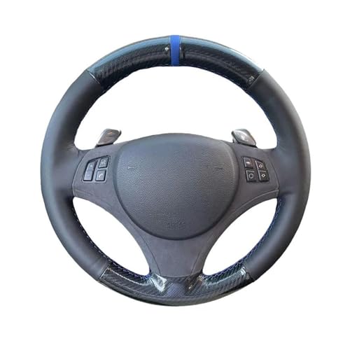 YFGBLQIA Funda para Volante de Coche Cosida a Mano para BMW Serie 1 E81 E82 E87 E88 Funda de Cuero con Cordones para Volante