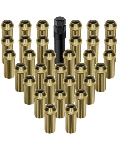 Image of cciyu Set of 32+1 Key Gold Spline Wheel Lug Nuts 14x1.5 Closed End 2 Inch Tall 3 /4 Drive Hex Size for Chevrolet Silverado 2500 /3500 for GMC Sierra 1500 /2500 /3500 for Hummer H2 1999-2019