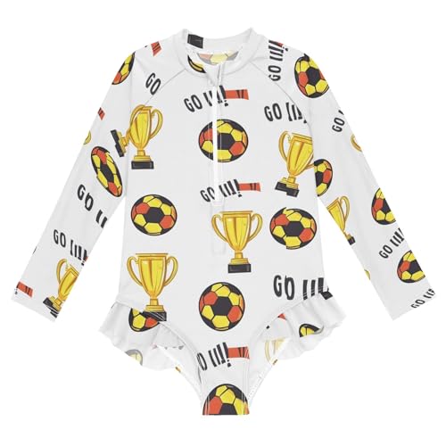 ALAZA Swimsuit for Girls Long Sleeve Rashguard Bathing Suit Football Go Quick Dry 4T