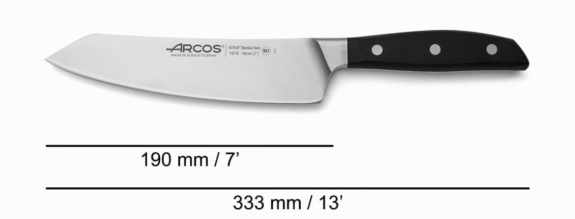 Arcos Serie Manhattan - Juego de Cuchillos de Cocina de 3 piezas (Cuchillo Mondador + Cuchillo Tomatero + Cuchillo de Chef) - Acero Inoxidable Forjado NITRUM - Mango de Polioximetileno (POM) - Negro