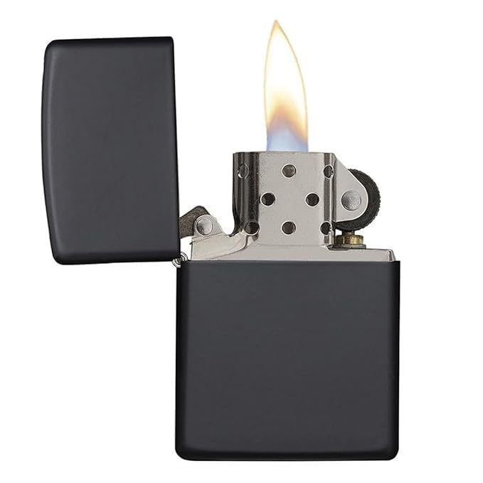 Image of Classic Matte Black Metal Lighter, Refillable, Windproof Flip-Top Design
