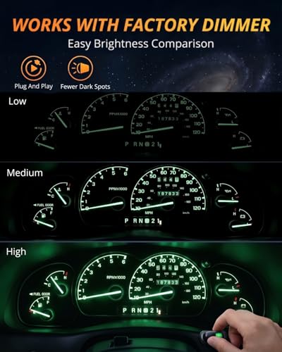 Image of WLJH High Bright Green Instrument Panel Cluster Gauge Indicator Warning Lamp Bulb Full Led Light Kits For Ford Ranger 1995-2003,Pack of 25 | 3030 SMD, Stable Performance, Dimmable, Gauge Speedometer Illumination, Warning Indicator Light 25-Pack