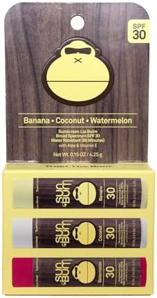 Sun Bum SPF 30 Sunscreen Lip Balm 3 Flavor Variety Pack - Coconut, Banana, Watermelon - Moisturizing Aloe Vera and Vitamin E - Vegan and Cruelty Free - UVA/UVB Lip Protection - 0.15 oz, 3 count