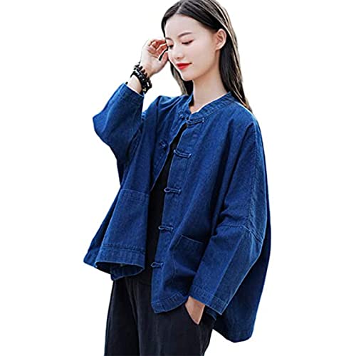 FPGXFDCA Veste en Jean Femme À Manches Longues Classique Boucle Chinoise Surdimensionnée Veste...