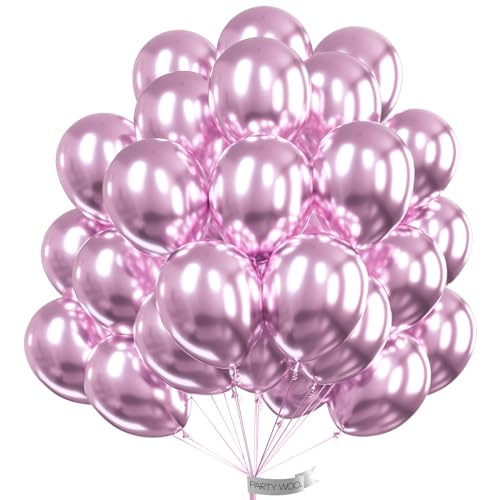Image of PartyWoo Metallic Pinkish Purple Balloons, 50 pcs 12 Inch Metallic Pink Balloons, Pink Metallic Balloons for Balloon Garland Balloon Arch as Wedding Decorations, Birthday Party Decorations, Pink-G108