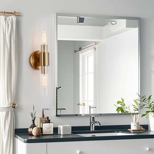 Image of Gold Bathroom Light Fixtures with Clear Glass, Brushed Brass Modern Wall Sconces Over Mirror, Vanity Lights for Bathroom Living Room Bedroom Hallway E26 T10 Bulbs(Exclud)