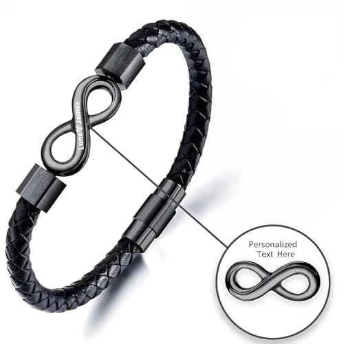 Personalized Name Infinity Leather Bracelet, Matching Couple Love Promise Custom Name Stainless Steel Braided Bracelet for Men/Women, for Valentine's Day, Birthday, Anniversary2