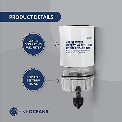 Five Oceans Fuel Filter Marine Fuel Water Separator With Bowl, Thread Diameter 11/16" - 16Unc, Replaces# 35-60494-1, S3213, 18-7932-1, 1 Mercury, Racor, Universal -Fo3665 #TOP4