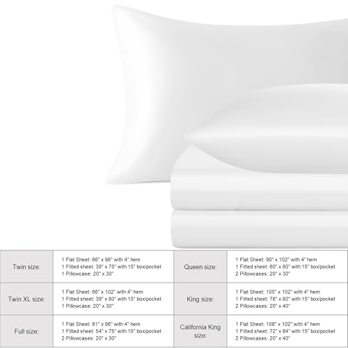 NTBAY King Satin Sheet Set, 4 Piece, White - image 6