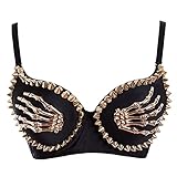 Damen Steampunk Gothic Nieten-BH Punk Metallic Skelett Krallen Nachtclub Bralette Korsett Bustier Sexy Clubwear Top, S, S/XL